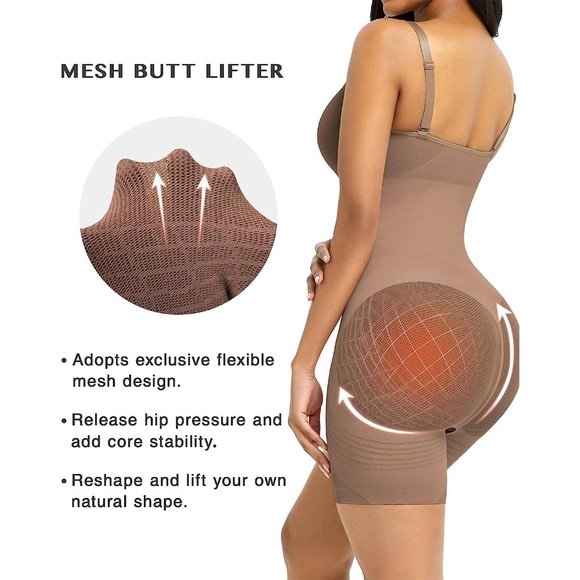Tummy Control Full Coverage Bust Seamless Bodysuit Mid Thigh Butt Lifter - Picture 2 of 6
